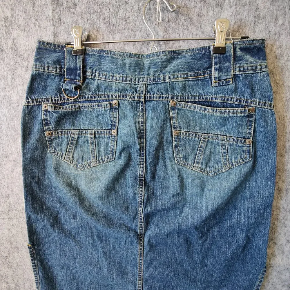 VTG Casual Streetwear Teen Junior UNIONBAY Y2K Denim Side Slits Midi Skirt